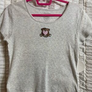 Light Gray Crop Top with Bear Patch